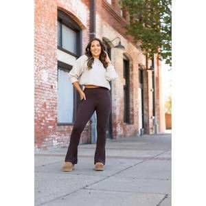 NEW JULIA ROSE brandy flare leggings with pockets in brown